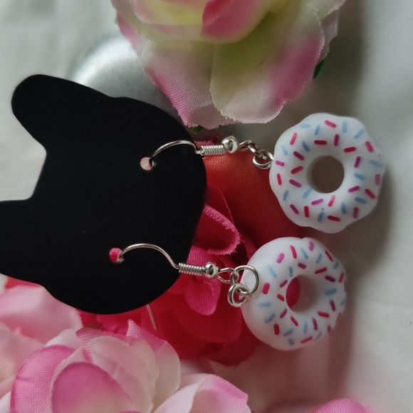 Donuts Earrings Handmade White - Picture 1 of 5
